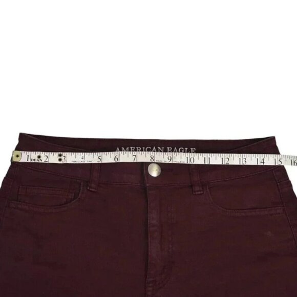 American Eagle Hi-Rise Shortie Jean Shorts Burgundy Super Stretch Size 8 - Picture 7 of 12